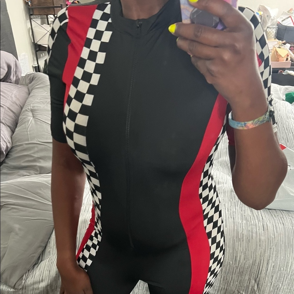 Racing car style print jumpsuit